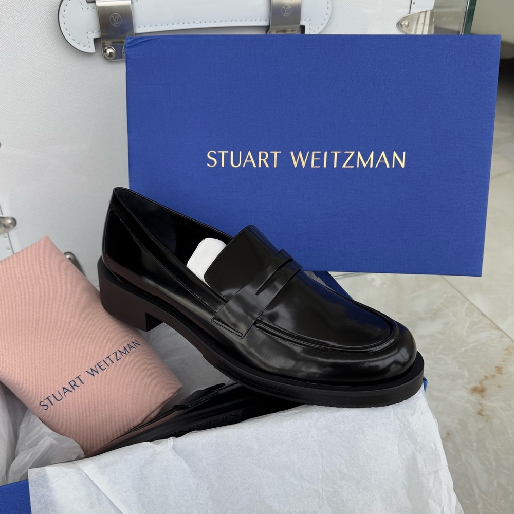 NWT Stuart Weitzman Palmer Brushed Leather Stacked Heel Sz 9.5US